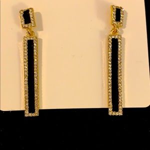 Goldtone black w cubic Zirconia accent 2” earrings